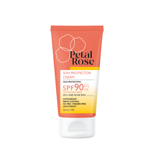 کرم ضد آفتاب رنگی بژ روشن پتال رز SPF90 مناسب پوست چرب